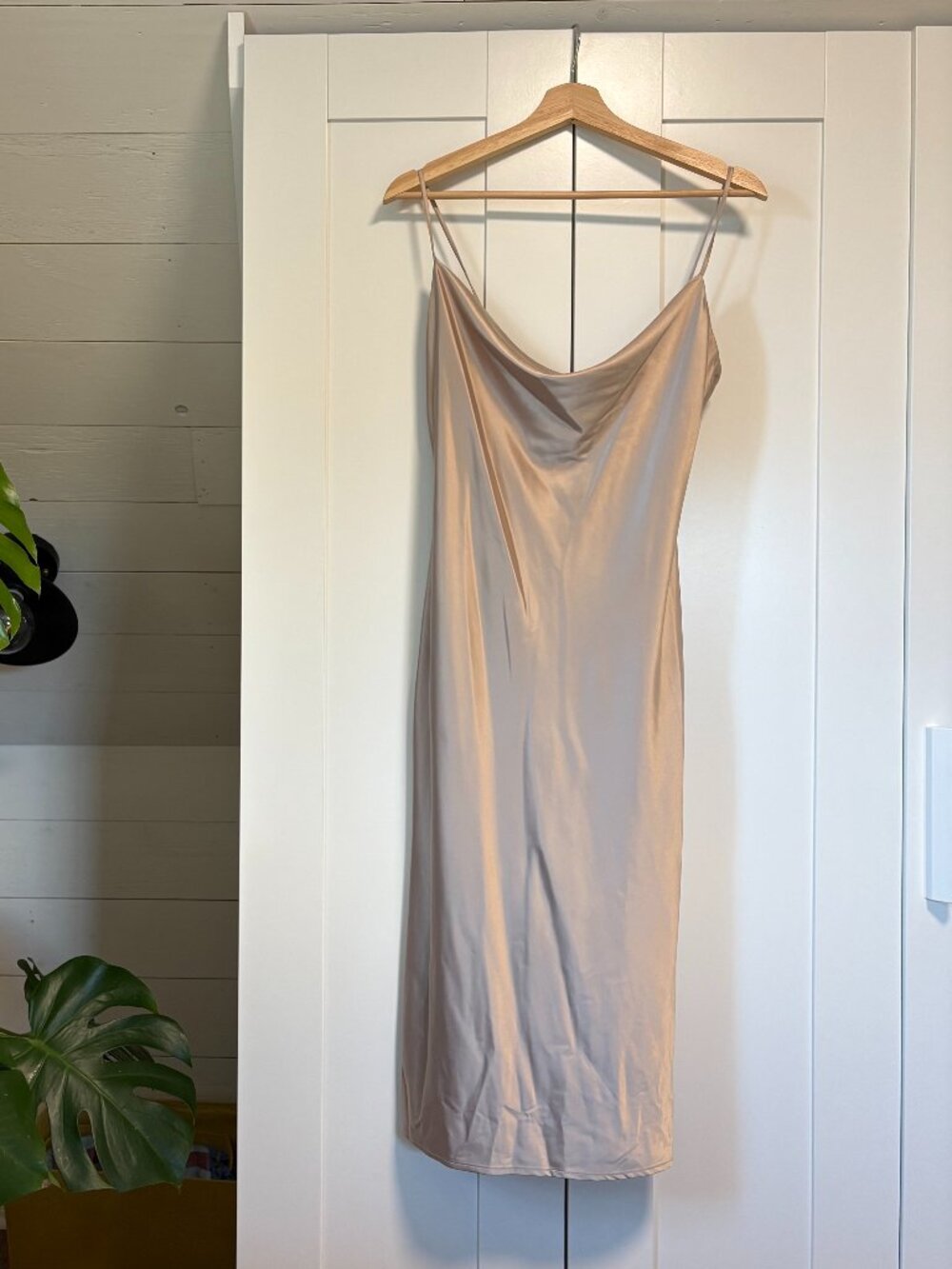 Lovely Day Champagne Cowl-Neck Slip Dress NWT